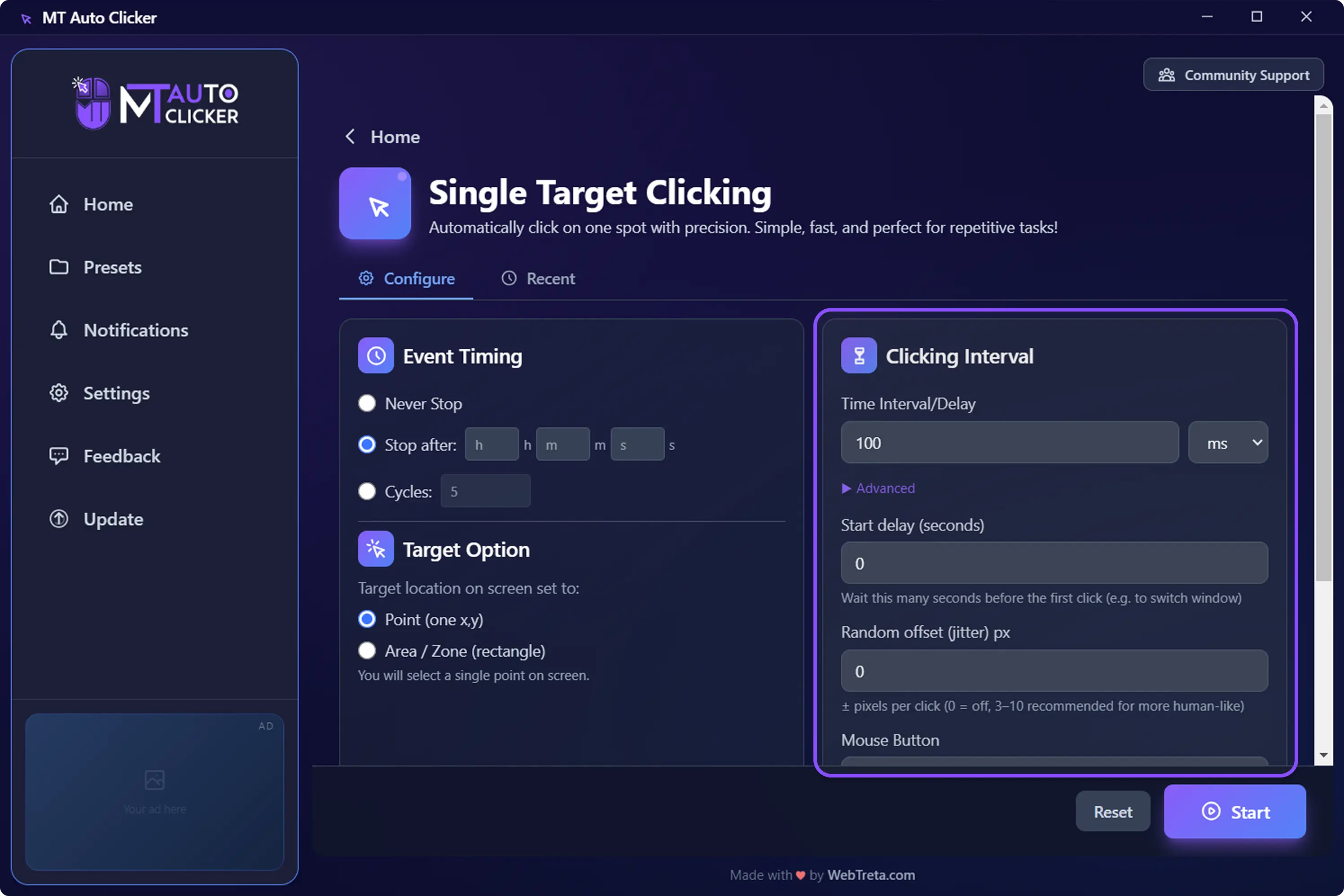MT Auto Clicker — Step 4: Set your clicking interval