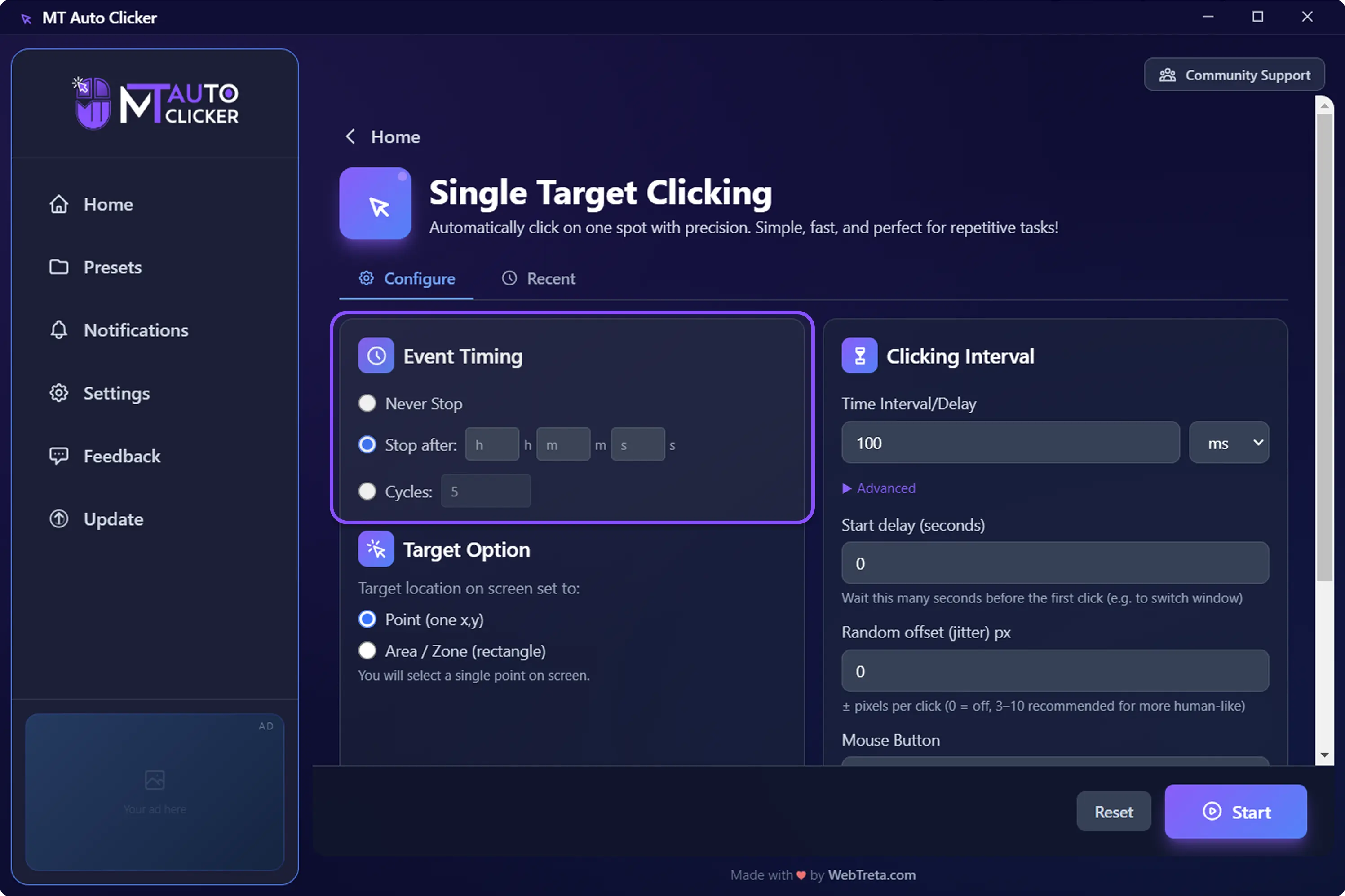 MT Auto Clicker — Step 2: Set your event timing